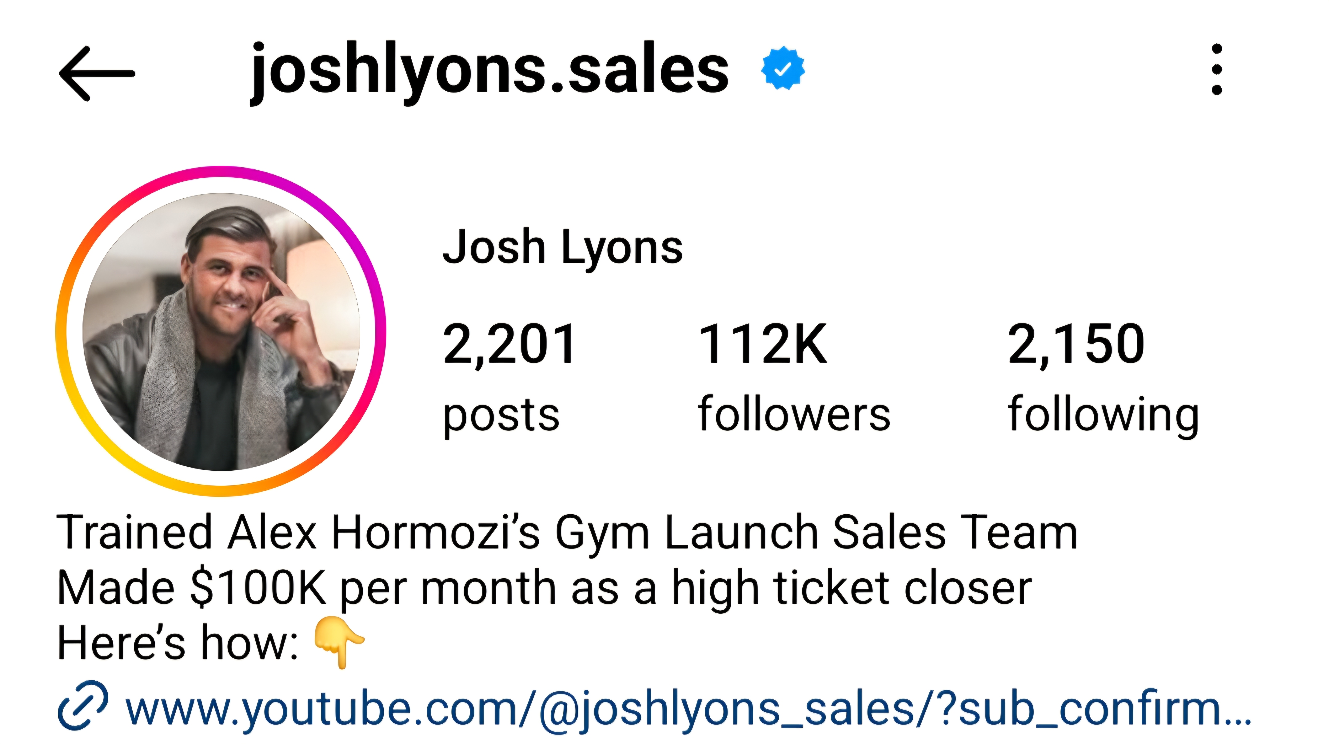 Josh Lyons after Instagram profile