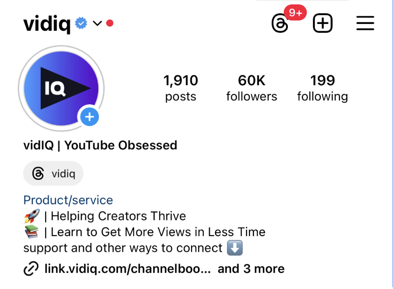 VidIQ current profile Instagram profile